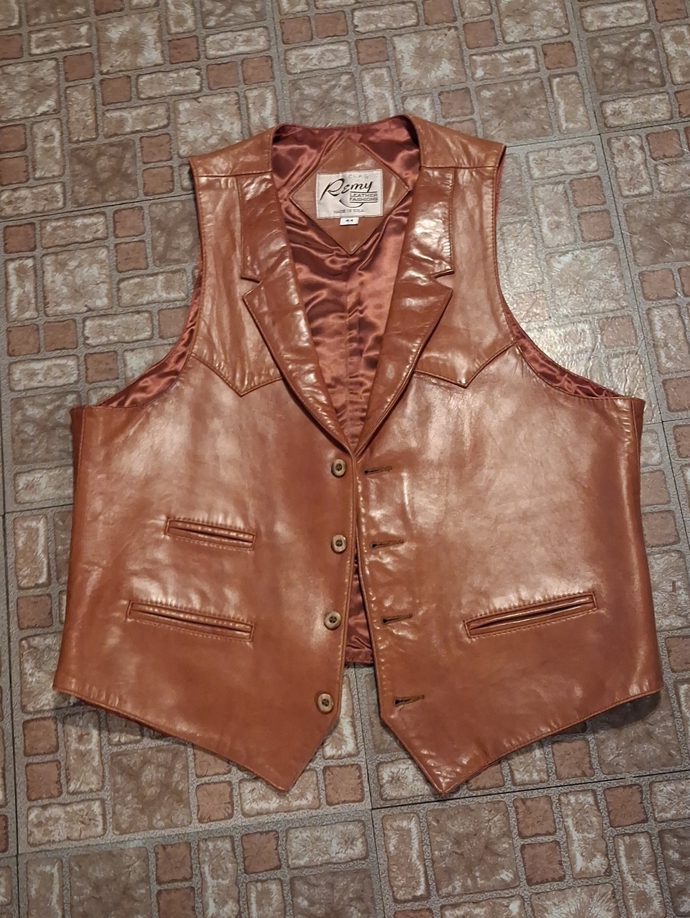 Remy Leather Copper Brown Men's Vest with Satin Lining Size 44